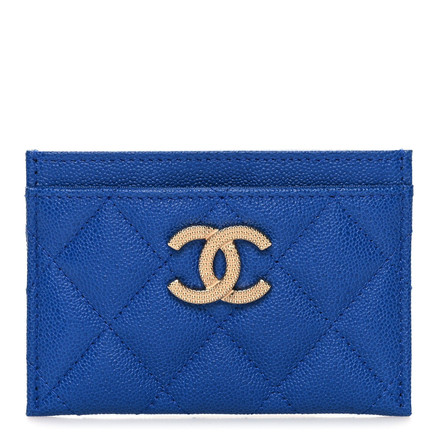 Caviar Quilted Studded CC Card Holder Blue