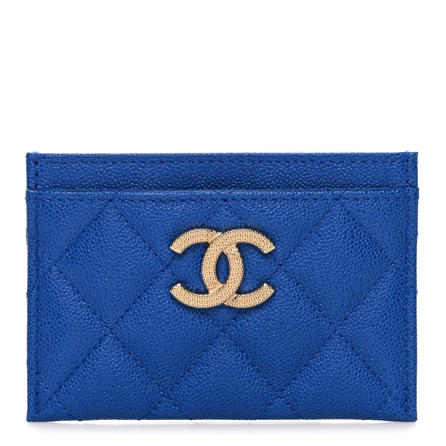 Chanel Caviar Quilted Studded CC Card Holder Blue 1 of 9