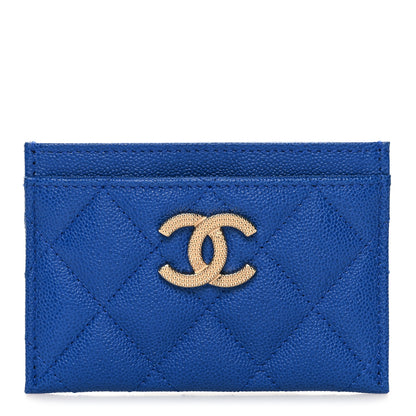 Chanel Caviar Quilted Studded CC Card Holder Blue 1 of 9