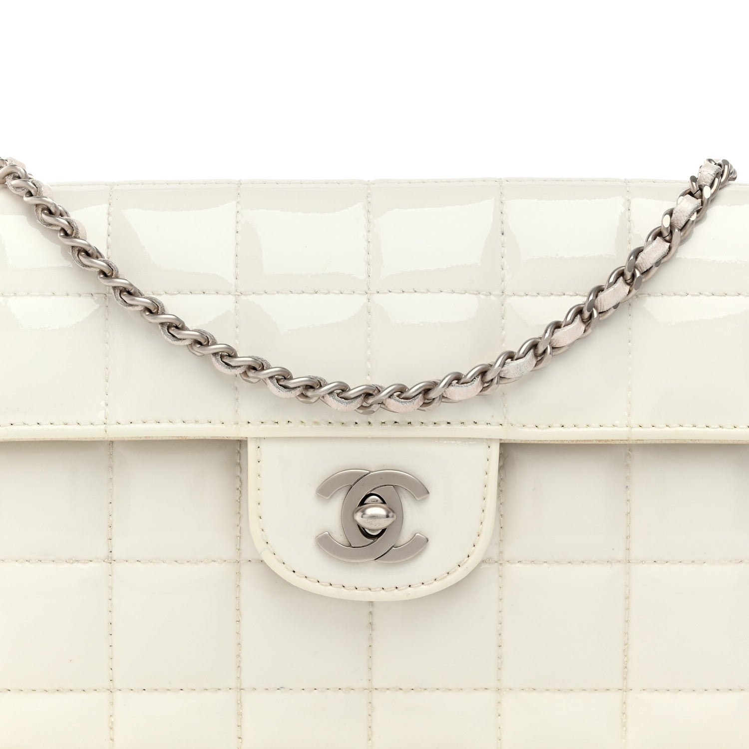 Chanel Patent Quilted East West Chocolate Bar Flap White 8 of 13