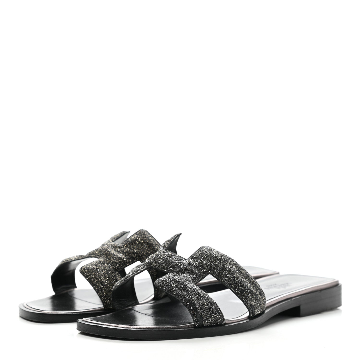 Hermes Goatskin Crystal Oran Sandals 35 Black 3 of 12