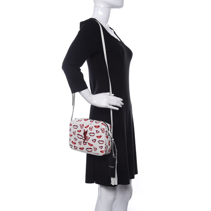 Saint Laurent Grain De Poudre Lips Print Medium Classic Monogram Camera Bag White Red 2 of 9