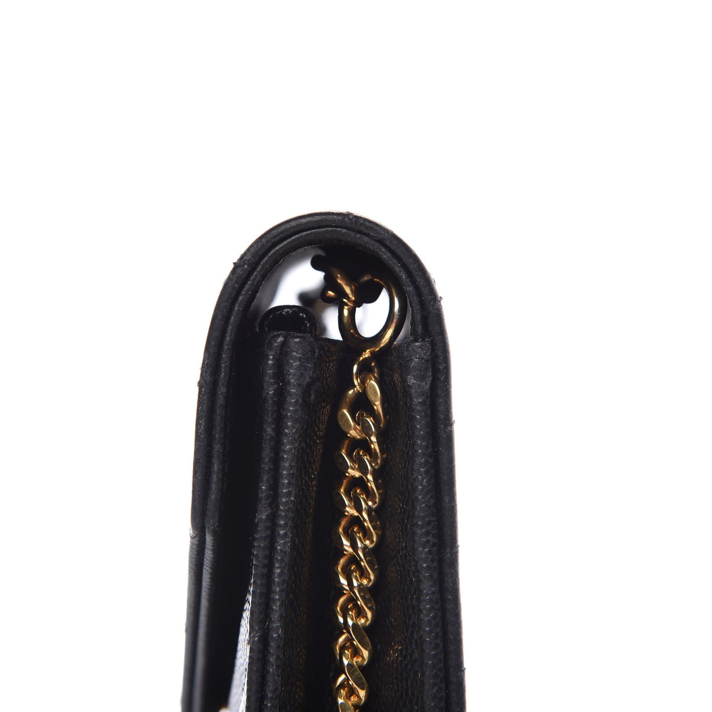 Grain De Poudre Matelasse Chevron Monogram Envelope Chain Wallet Black