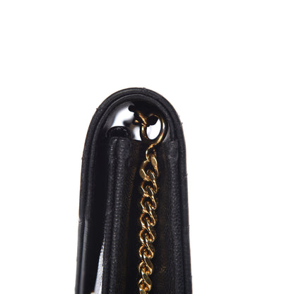 Saint Laurent Grain De Poudre Matelasse Chevron Monogram Envelope Chain Wallet Black 13 of 17