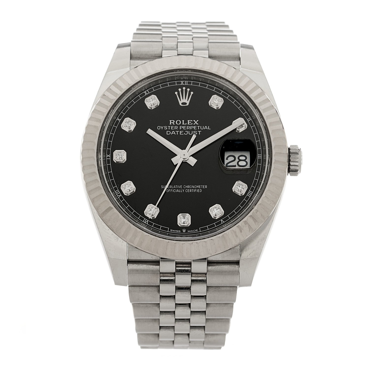 Rolex Stainless Steel 18K White Gold Diamond 41mm Oyster Perpetual Datejust Watch Black 126334 1 of 5
