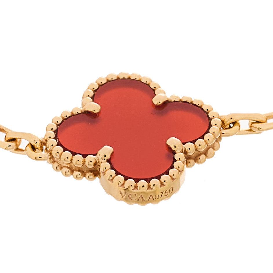 Van Cleef & Arpels 18K Rose Gold Carnelian 5 Motifs Guilloche Vintage Alhambra Bracelet 3 of 5