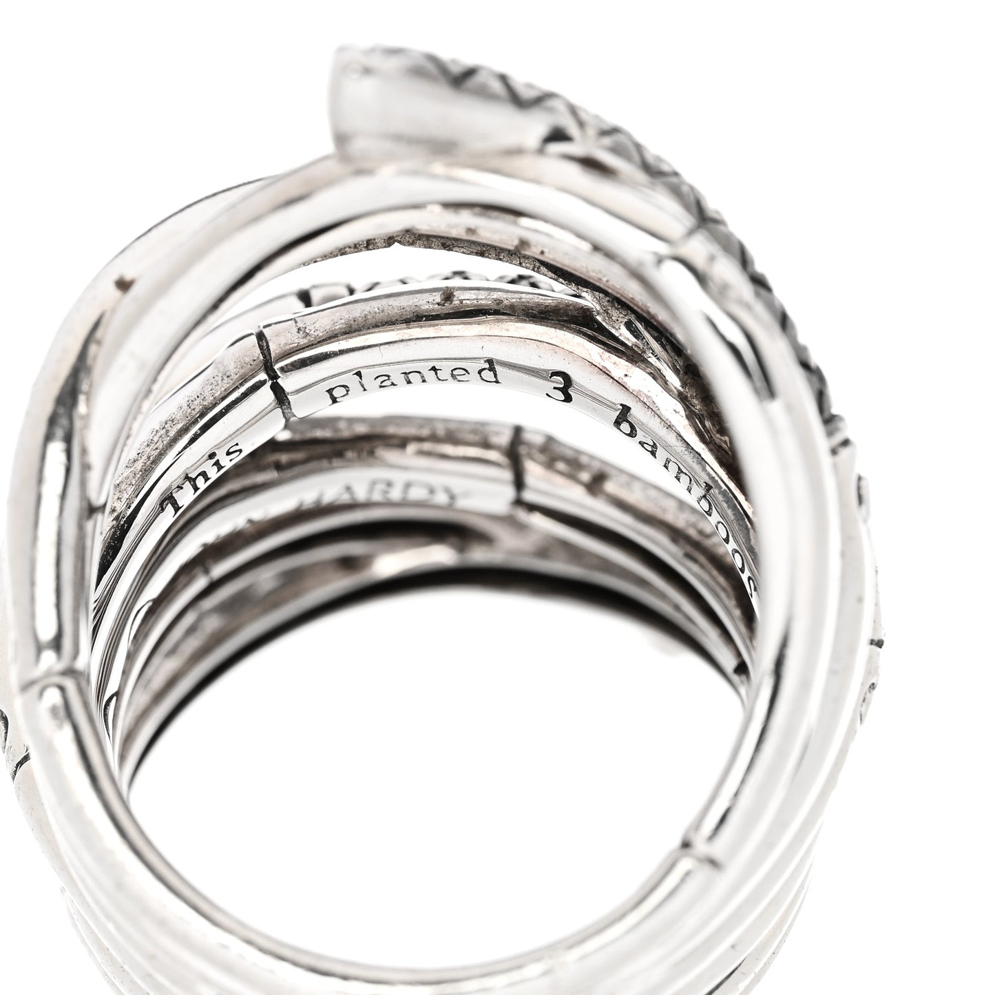 Sterling Silver Black Sapphire Bamboo Lava Wide Wrap Ring 54 7