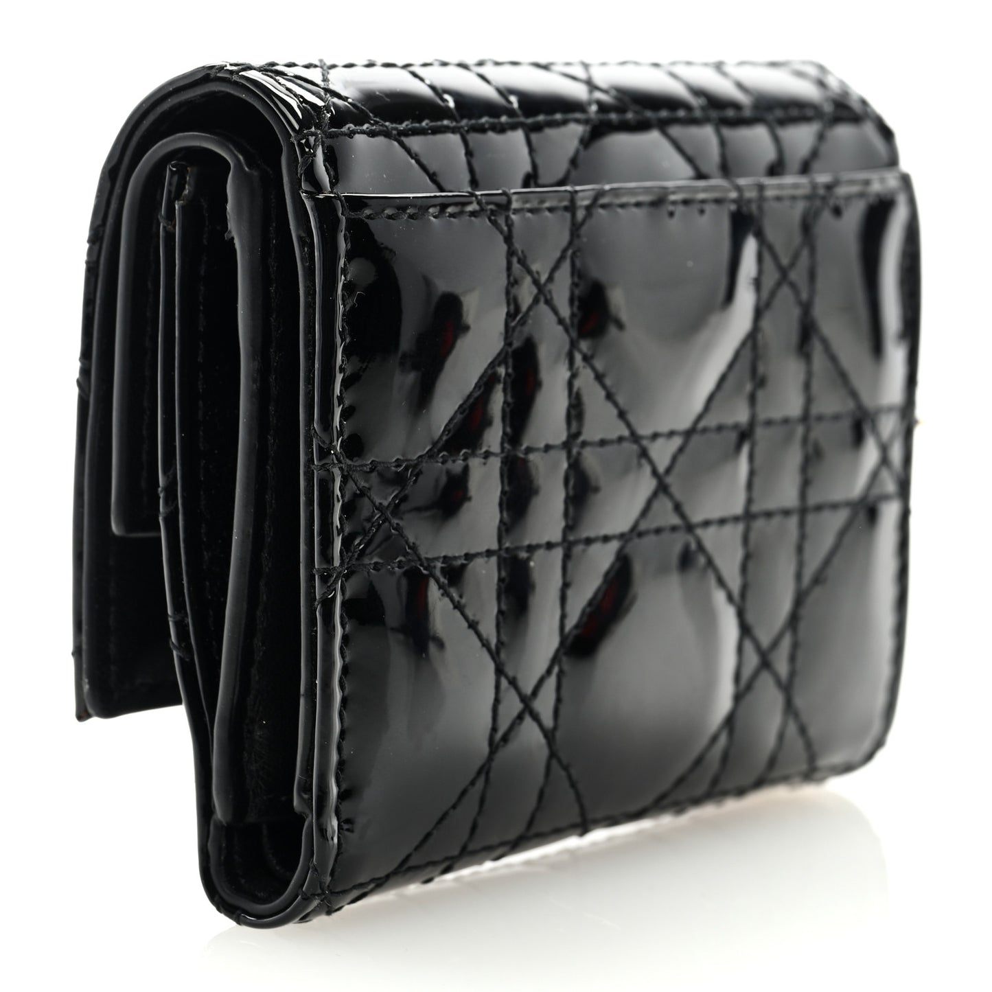 Patent Cannage Lady Dior Lotus Wallet Black