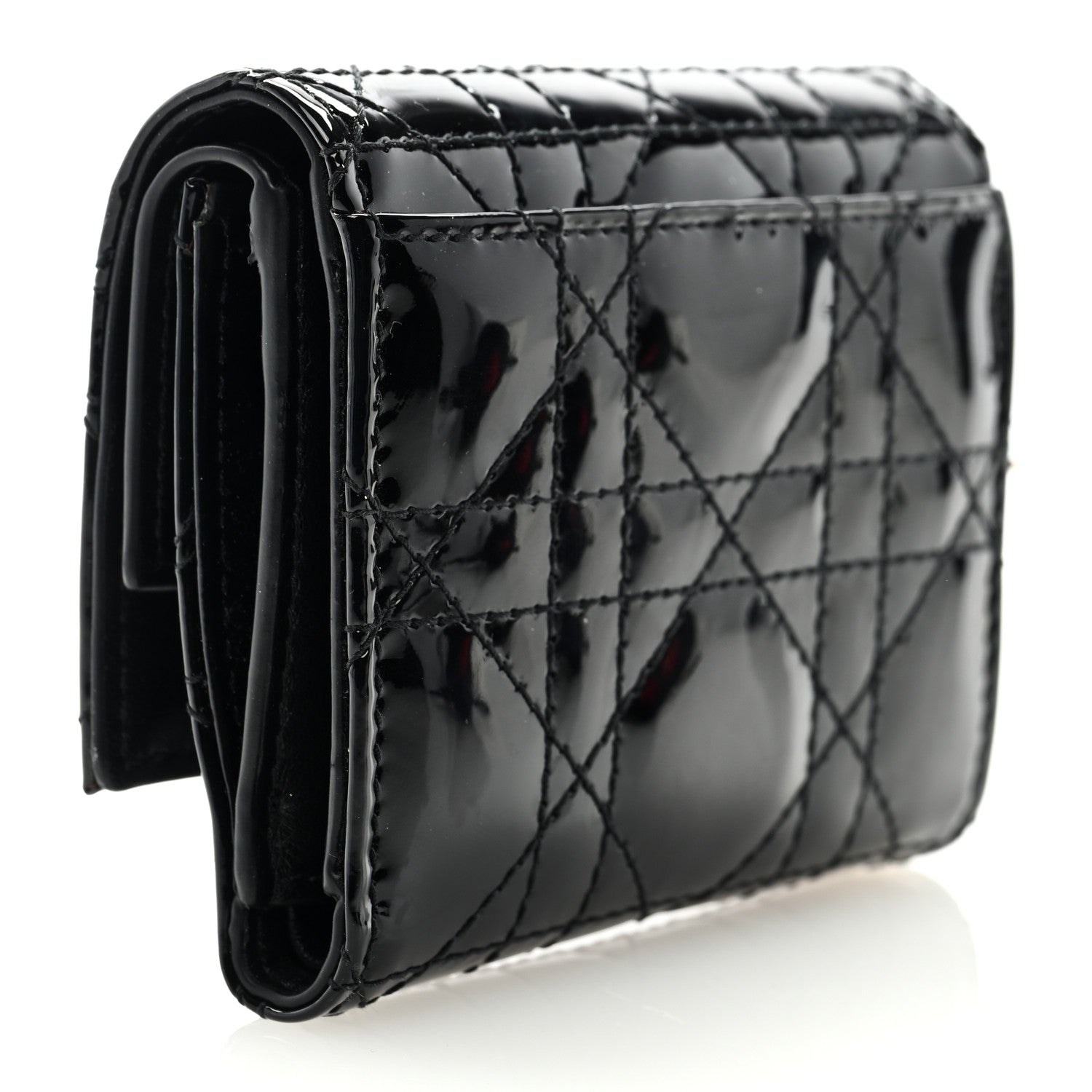 Christian Dior Patent Cannage Lady Dior Lotus Wallet Black 3 of 6