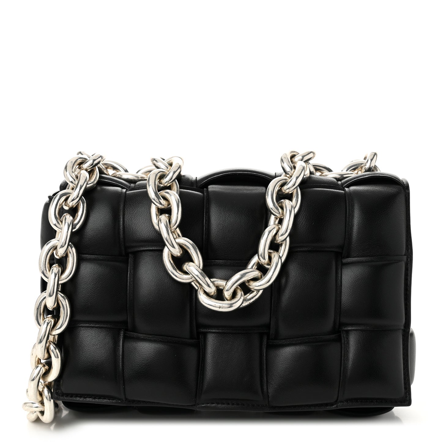 Lambskin Maxi Intreccio Padded Chain Cassette Crossbody Bag Black