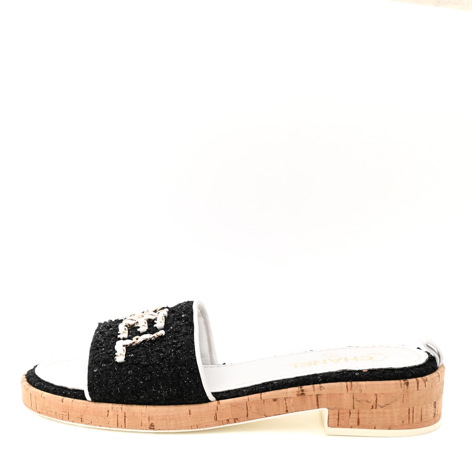 Chanel Tweed Lambskin Logo Mules 40.5 Black 1 of 9
