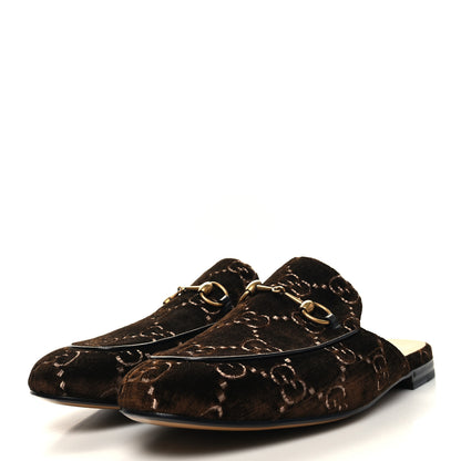 Gucci Velvet GG Monogram Mens Princetown Slippers 10 Brown 3 of 9