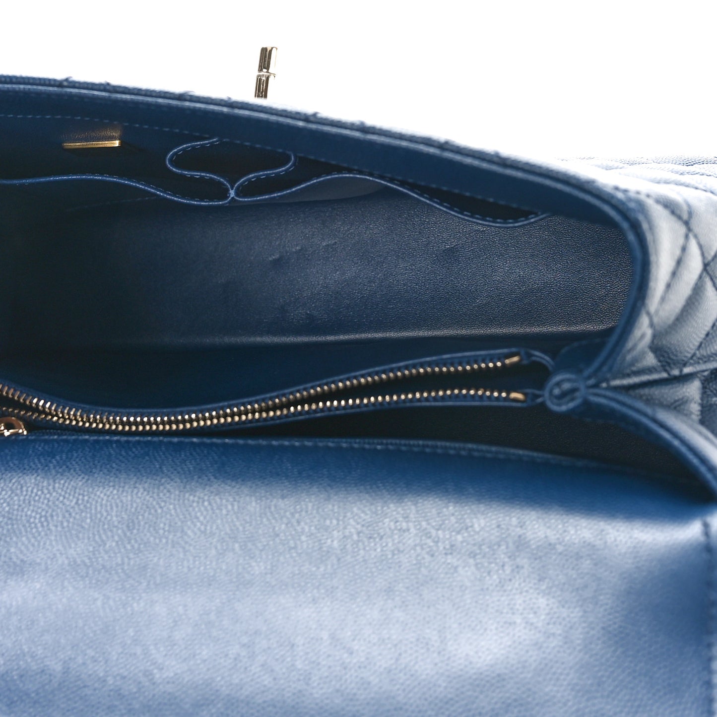 Caviar Lizard Embossed Quilted Small Coco Handle Flap Navy Blue