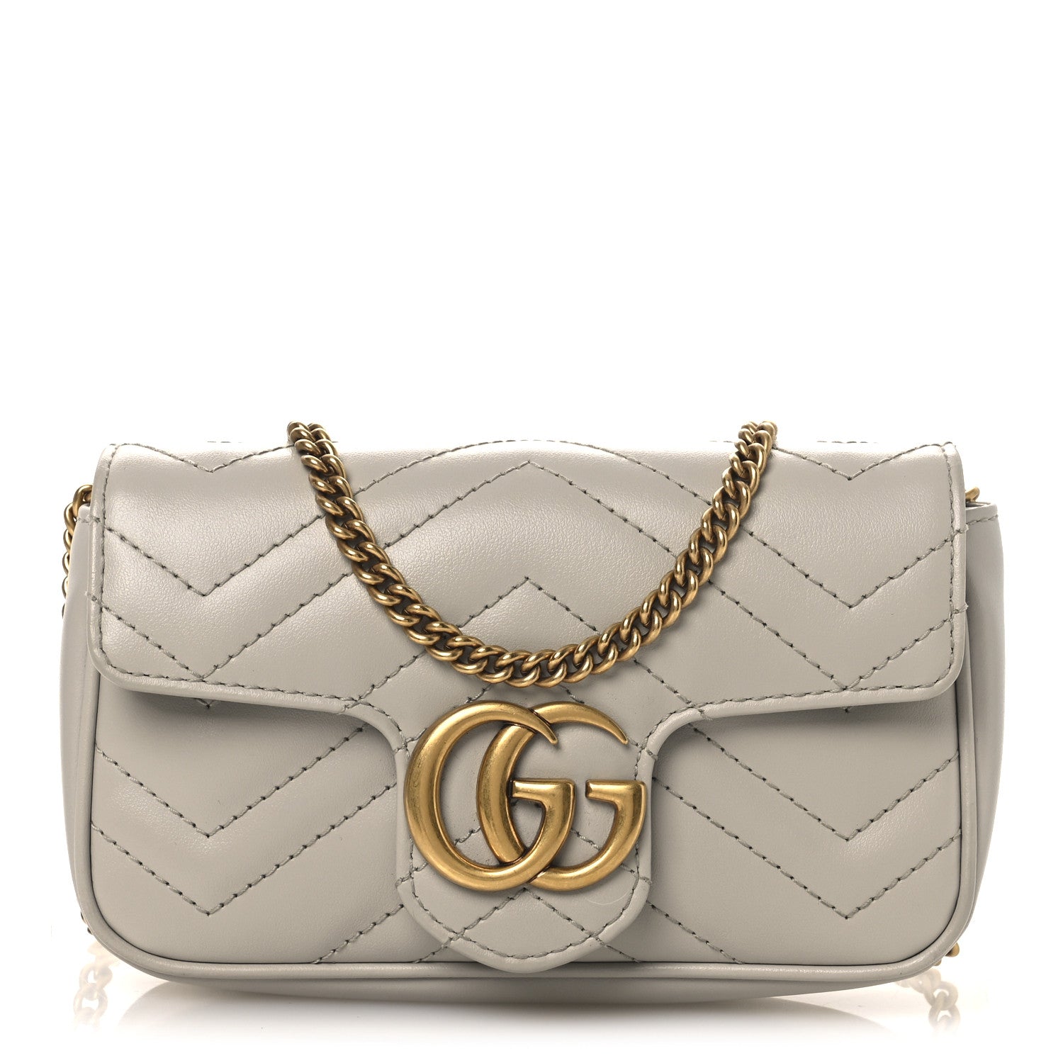 Gucci Calfskin Matelasse Super Mini GG Marmont Shoulder Bag Grey 1 of 10