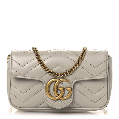 Gucci Calfskin Matelasse Super Mini GG Marmont Shoulder Bag Grey 1 of 10