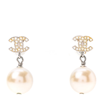 Chanel Crystal Pearl CC Drop Earrings Silver 1 of 4
