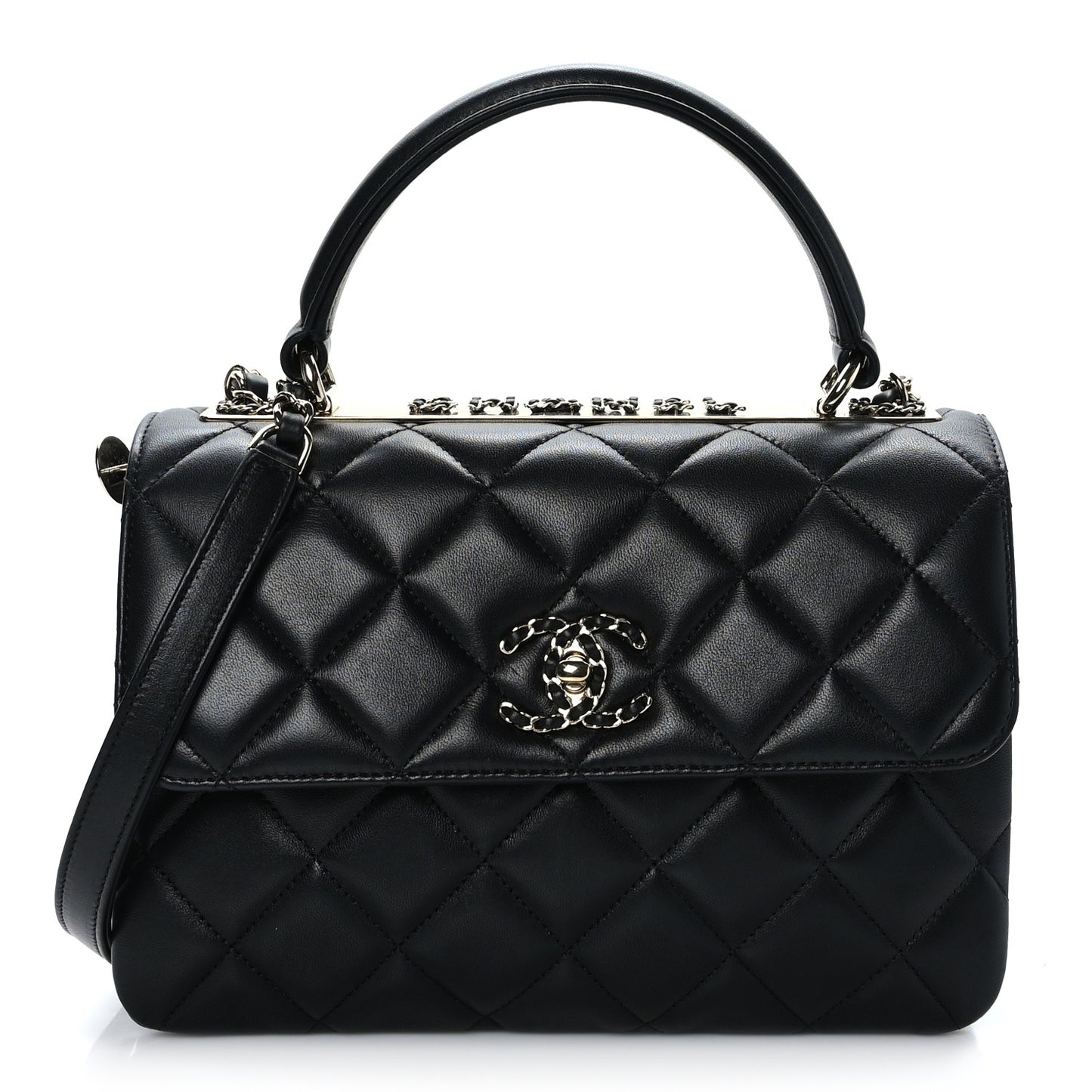 Lambskin Quilted Small Trendy CC Chain Dual Handle Flap Bag Black