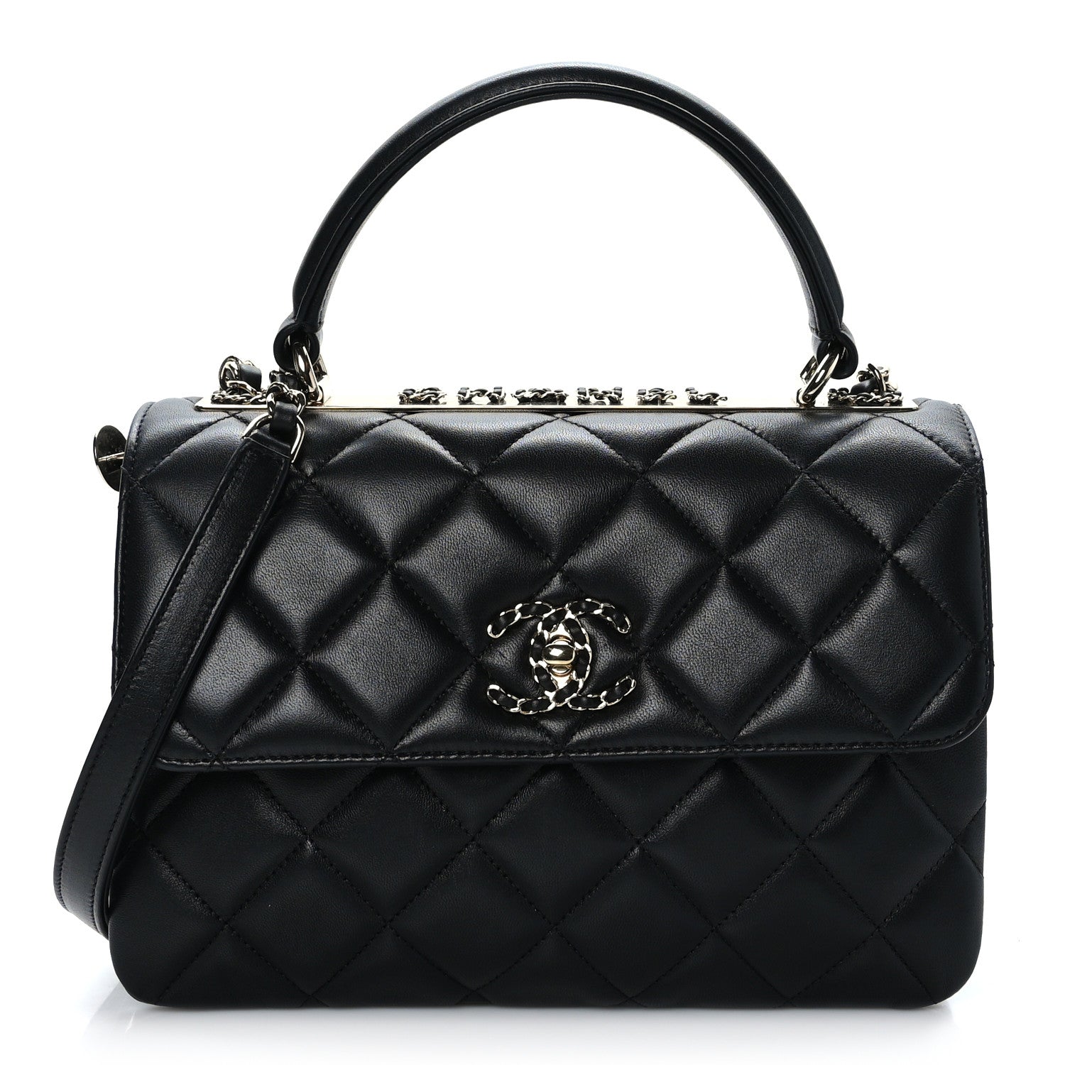 Chanel Lambskin Quilted Small Trendy CC Chain Dual Handle Flap Bag Black 1 of 9