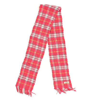 Burberry Wool Cashmere Ruched Check Fringe Scarf Pink 2 of 3