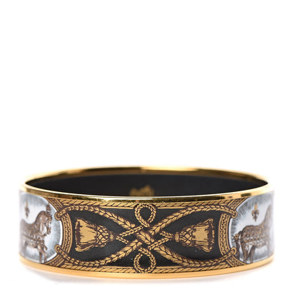 Hermes Enamel Printed Wide Grand Apparat Bracelet 70 Black 1 of 6