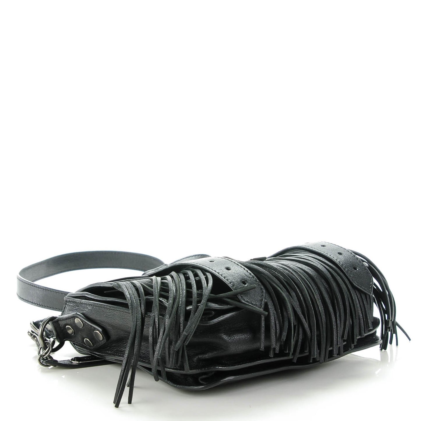 Lambskin Fringed PS1 Crossbody Pouch Black