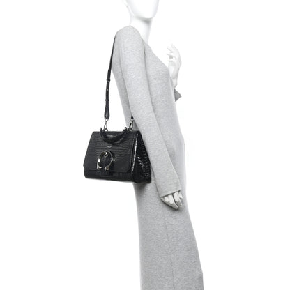 Jimmy Choo Calfskin Crocodile Embossed Madeline Top Handle Black 2 of 9