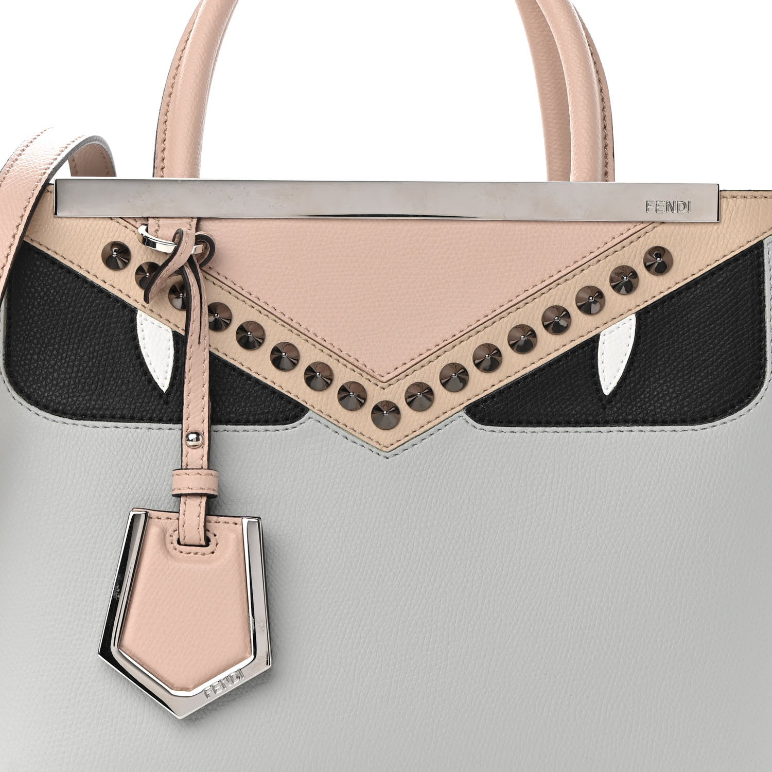 Fendi Vitello Cruise Monster Studded Petite 2Jours Tote Grigio Perla Amido Multicolor 7 of 8
