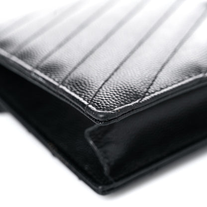 Saint Laurent Grain De Poudre Matelasse Chevron Monogram Monochrome Envelope Chain Wallet Black 11 of 18