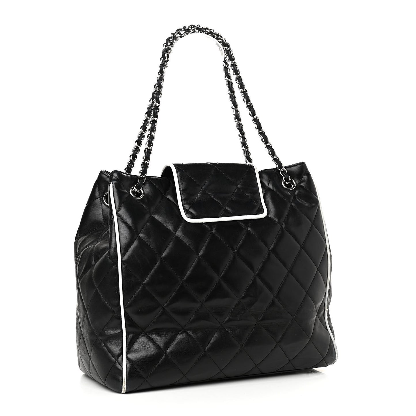 Lambskin Quilted Tote Black White