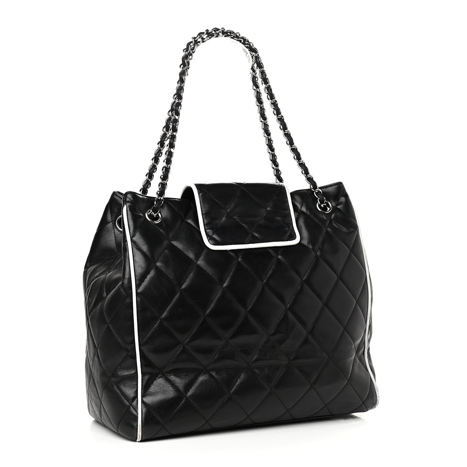 Chanel Lambskin Quilted Tote Black White 3 of 17