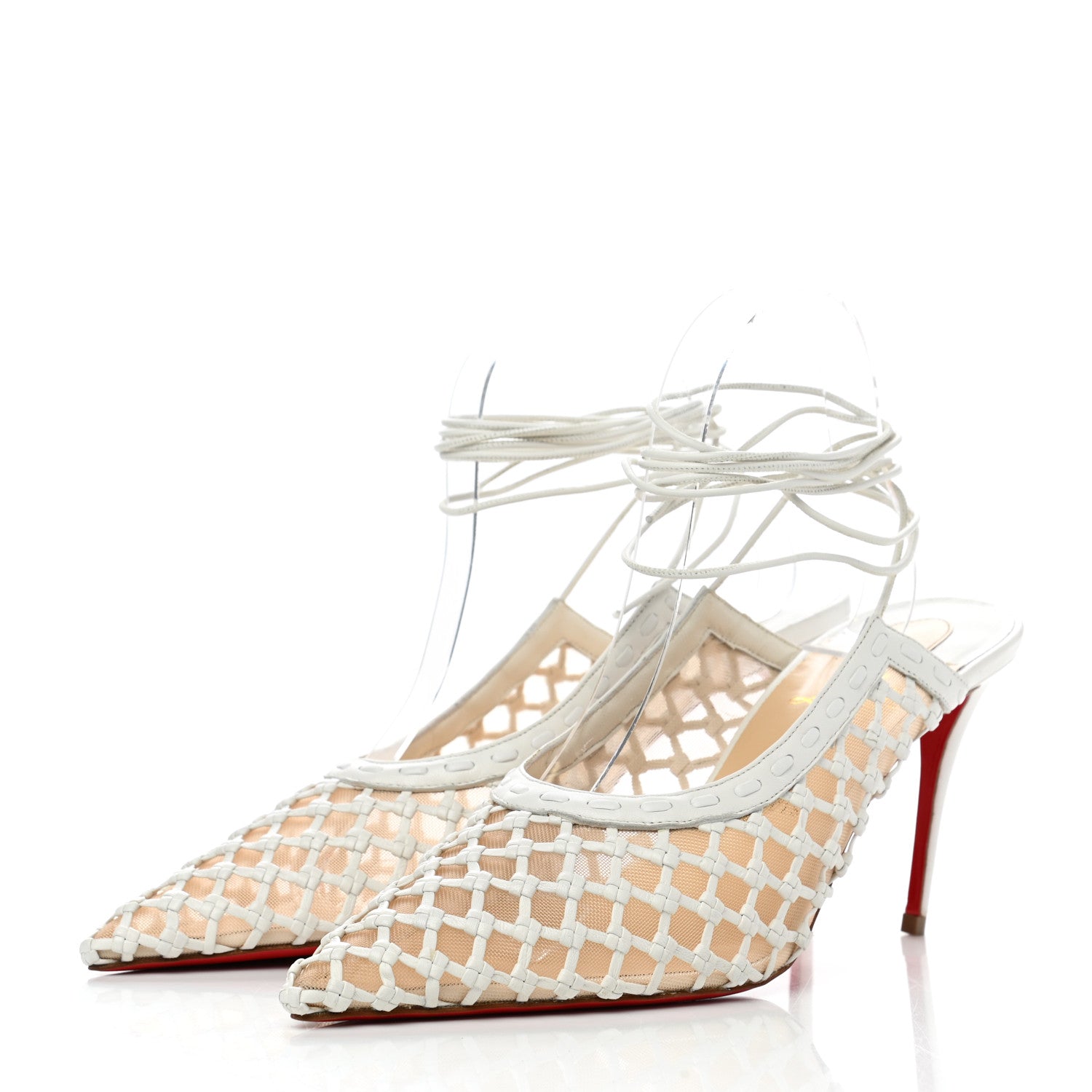Christian Louboutin Shiny Nappa Woven Mesh Cage Curry 85 Sandals 40 Latte 3 of 11