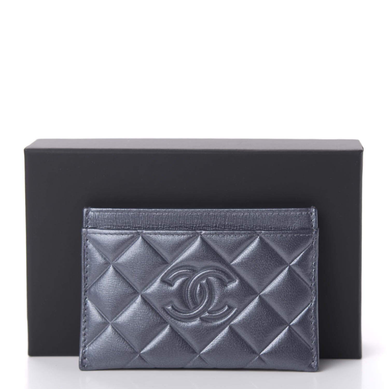 Chanel Metallic Lambskin Quilted Diamond CC Card Holder Blue 10 of 10