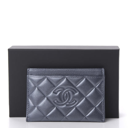 Chanel Metallic Lambskin Quilted Diamond CC Card Holder Blue 10 of 10