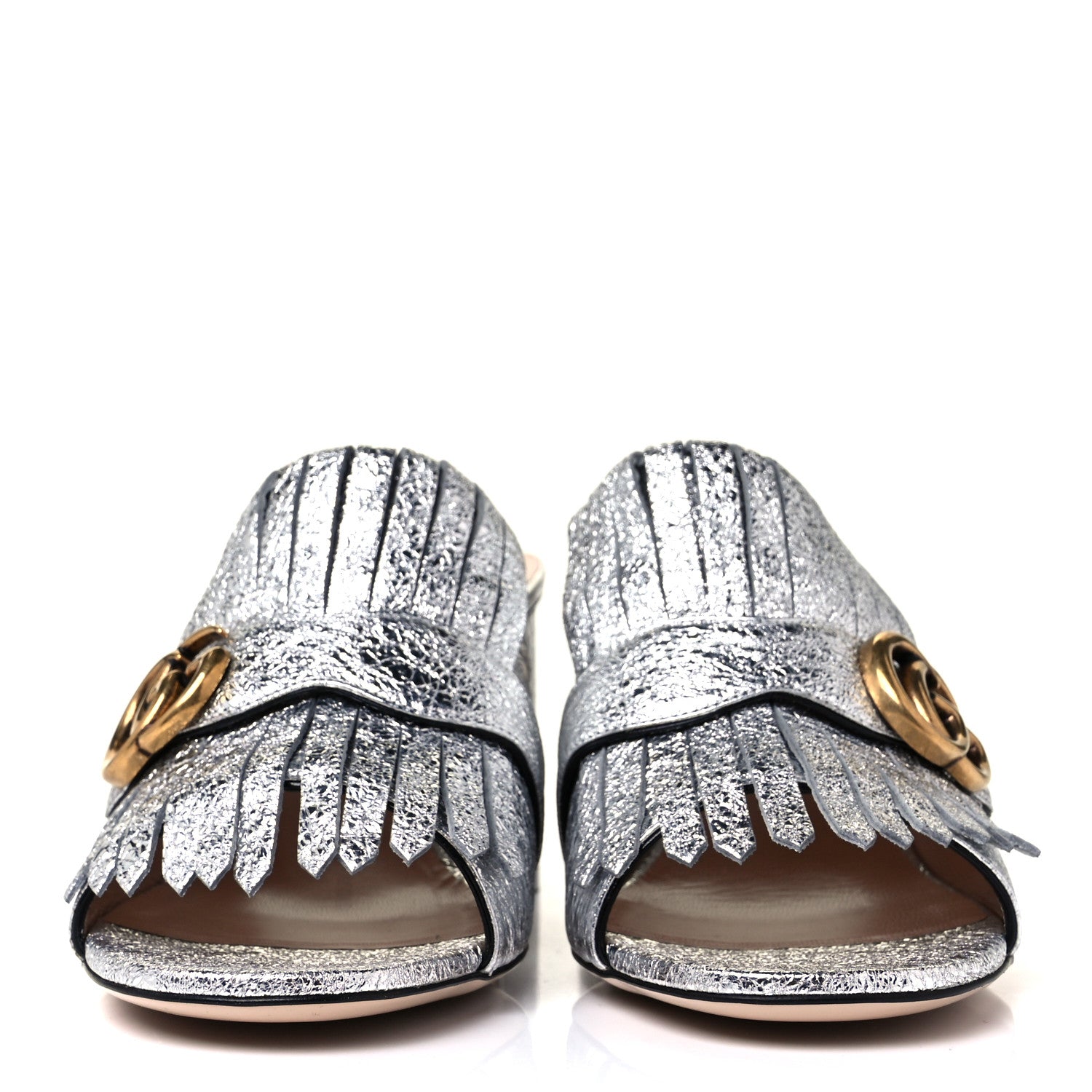 Gucci Galassia GG Marmont Fringe 75mm Slide Sandals 39.5 Argento 2 of 7