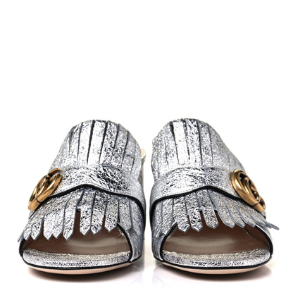 Gucci Galassia GG Marmont Fringe 75mm Slide Sandals 39.5 Argento 2 of 7