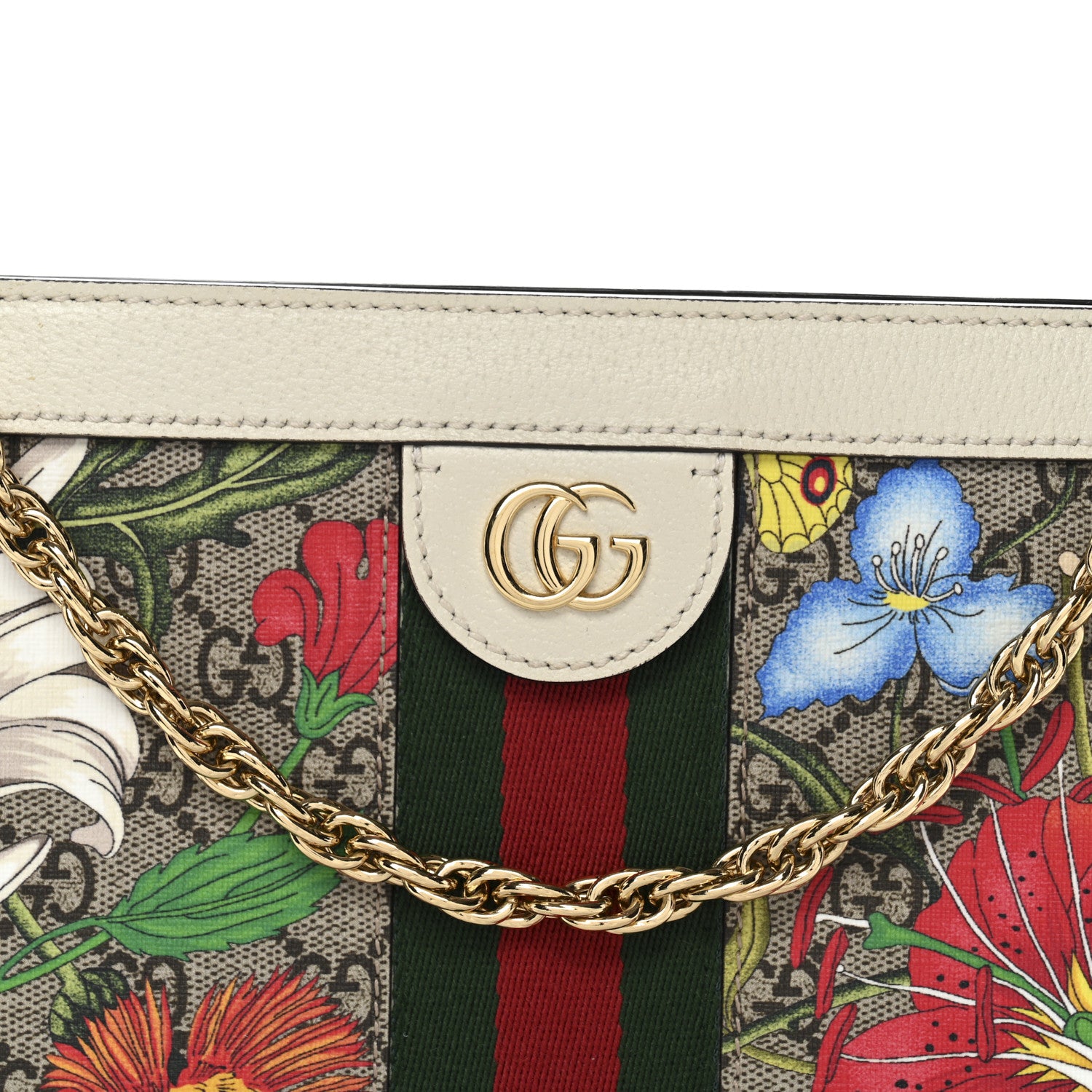 Gucci GG Supreme Monogram Flora Web Small Ophidia Chain Shoulder Bag White 8 of 10