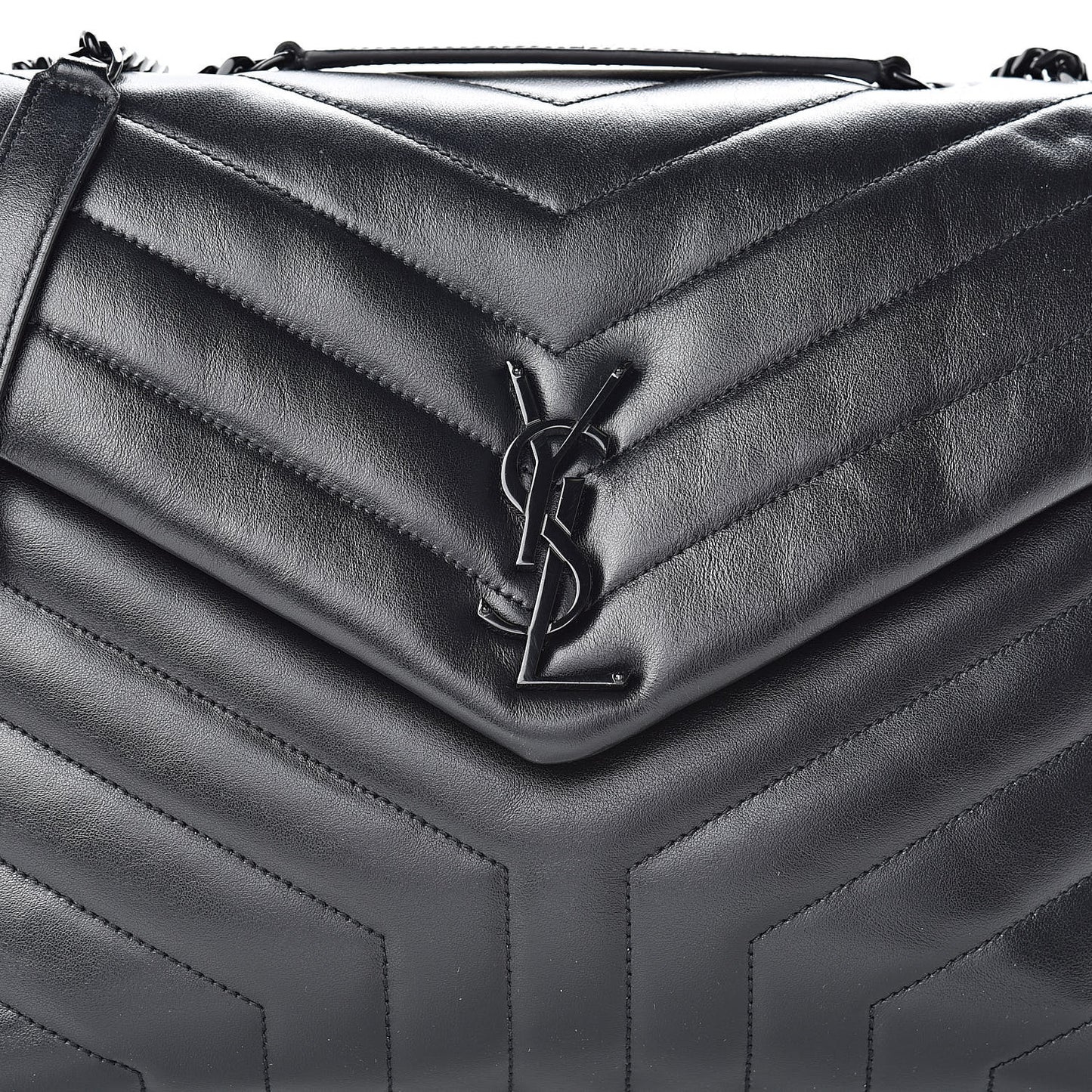 Calfskin Y Quilted Monogram Medium Loulou Chain Satchel Black