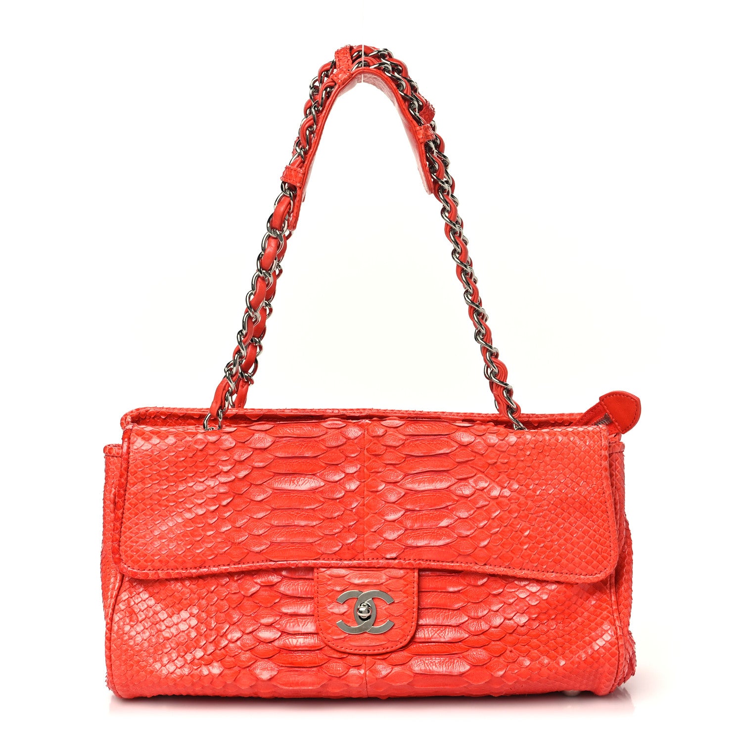 Chanel Snakeskin East West Kisslock Flap Red 1 of 10