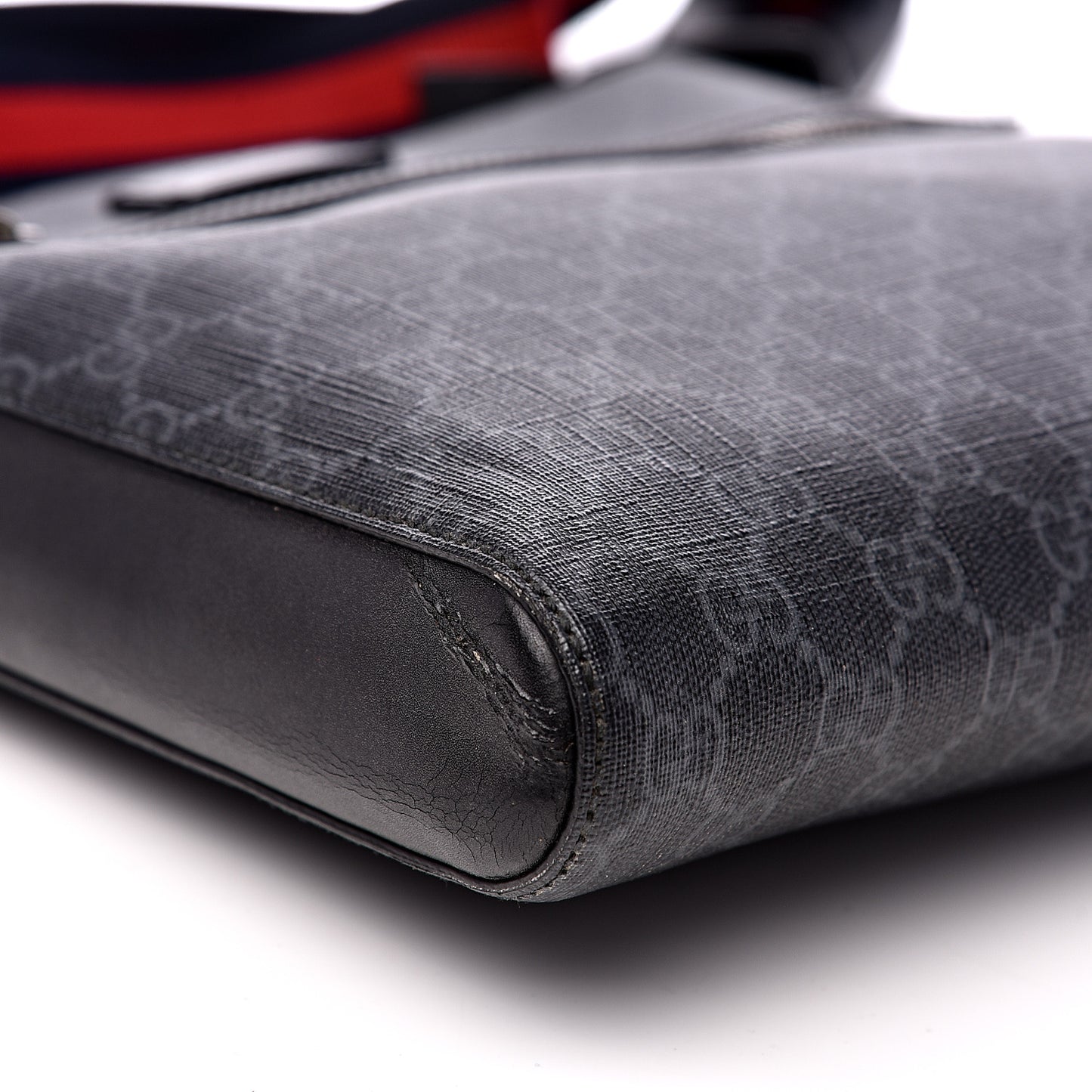 GG Supreme Monogram Appia Calfskin Web Flat Messenger Bag Black Grey