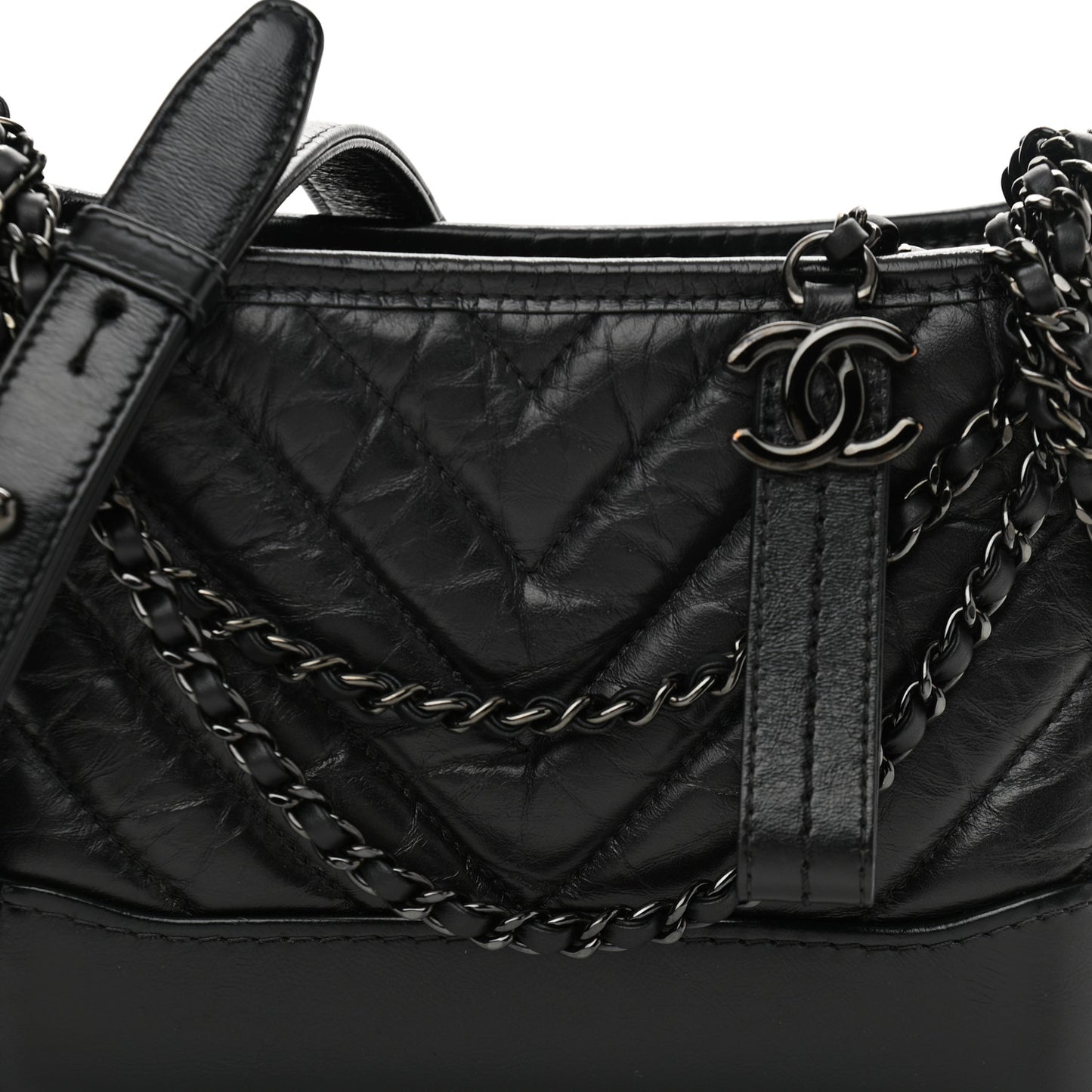 Aged Calfskin Chevron Quilted Small Gabrielle Hobo So Black