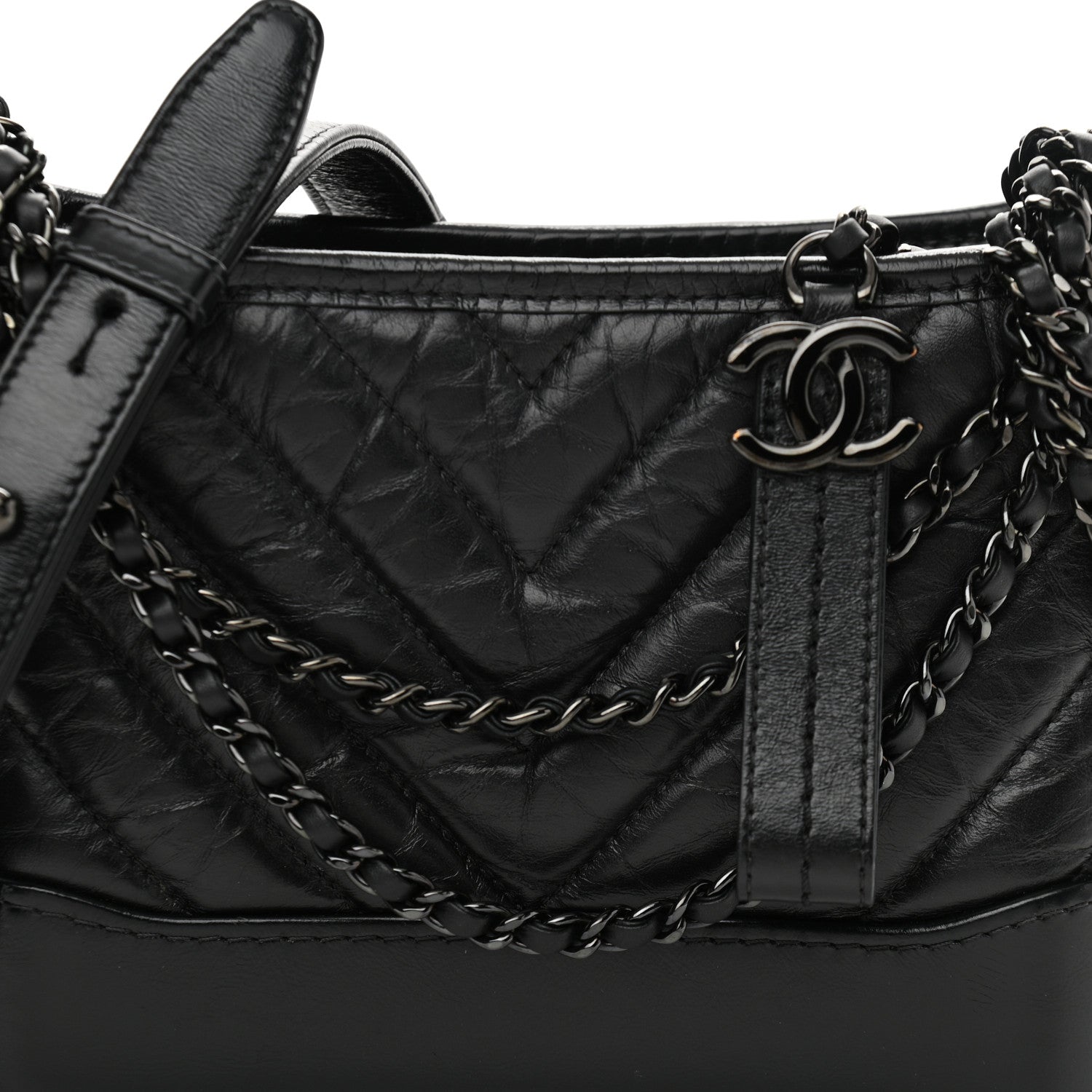 Chanel Aged Calfskin Chevron Quilted Small Gabrielle Hobo So Black 8 of 10