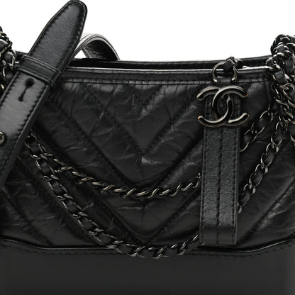 Chanel Aged Calfskin Chevron Quilted Small Gabrielle Hobo So Black 8 of 10