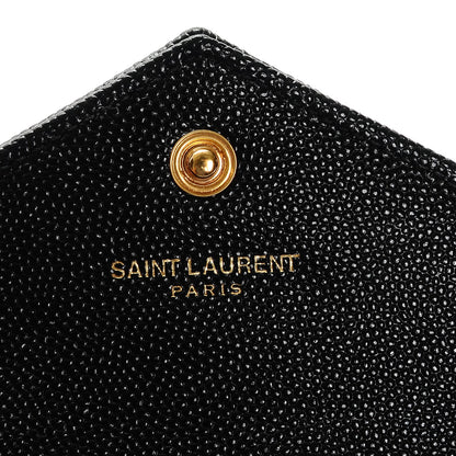 Saint Laurent Grain De Poudre Matelasse Chevron Monogram Envelope Chain Wallet Black 6 of 7