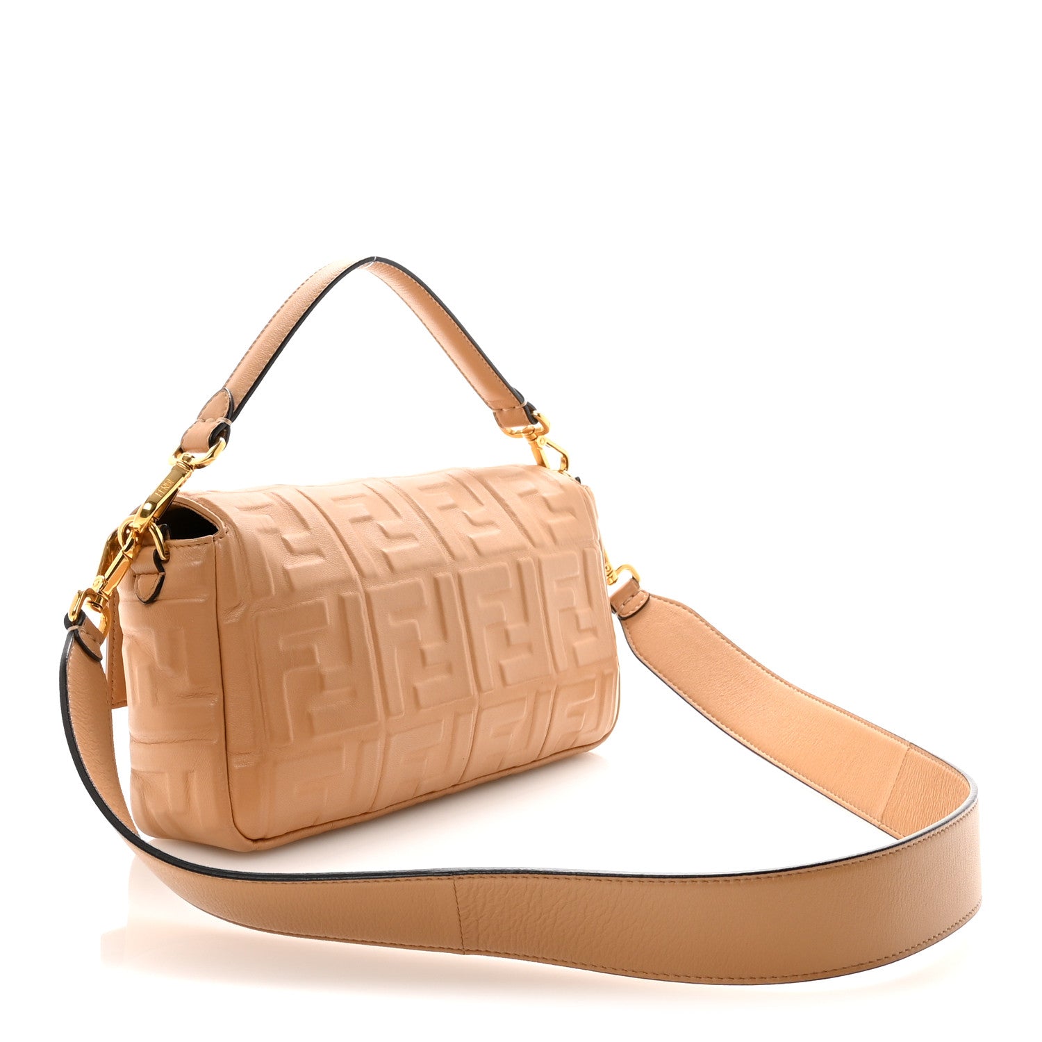 Fendi Nappa FF 1974 Embossed Baguette Miele Scuro 3 of 9
