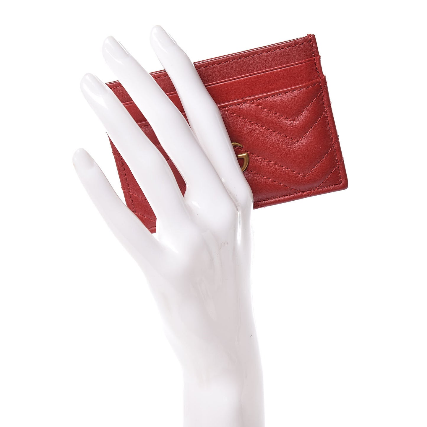 Calfskin Matelasse GG Marmont Card Holder Hibiscus Red