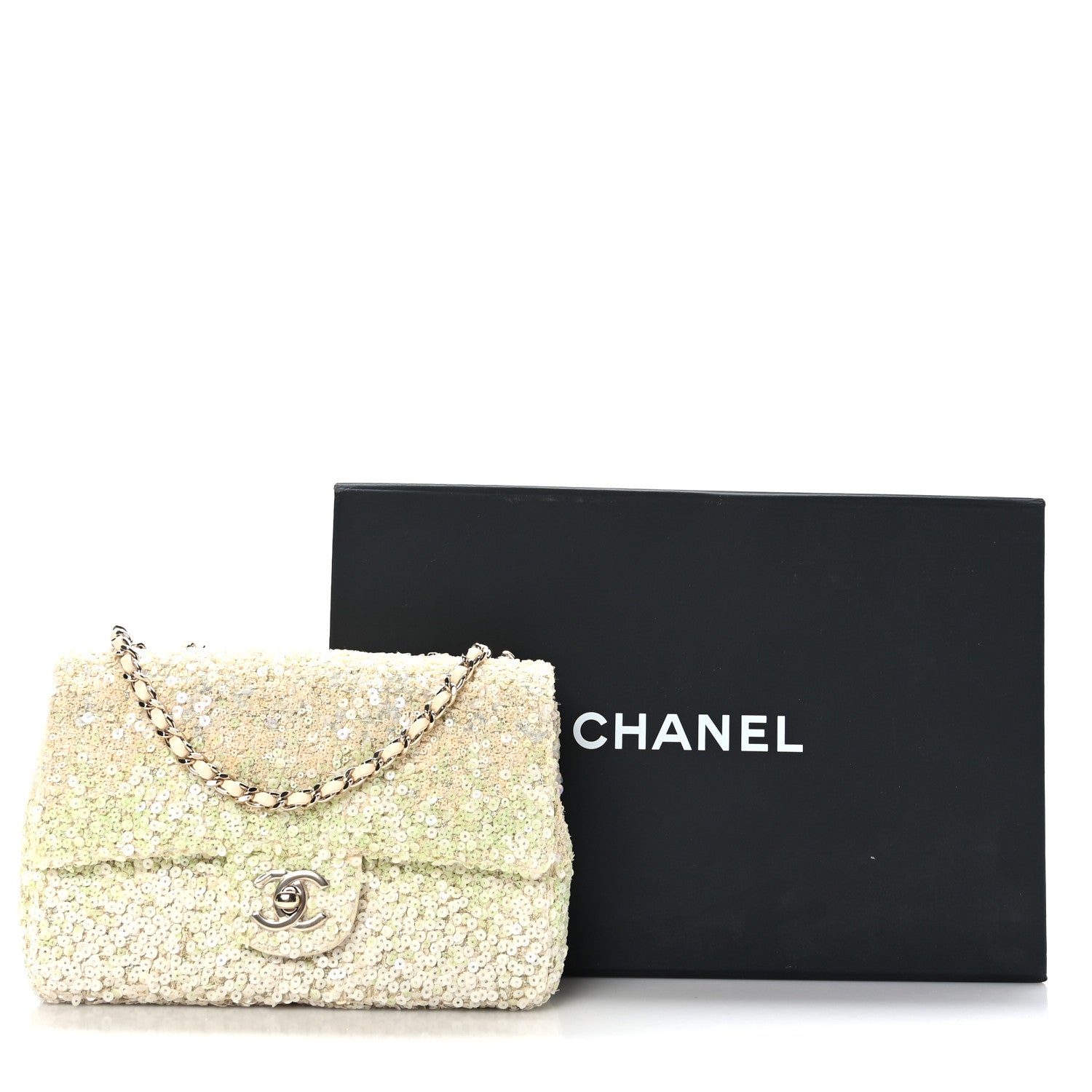 Chanel Shaded Sequin Mini Flap Light Green White Ecru 10 of 10