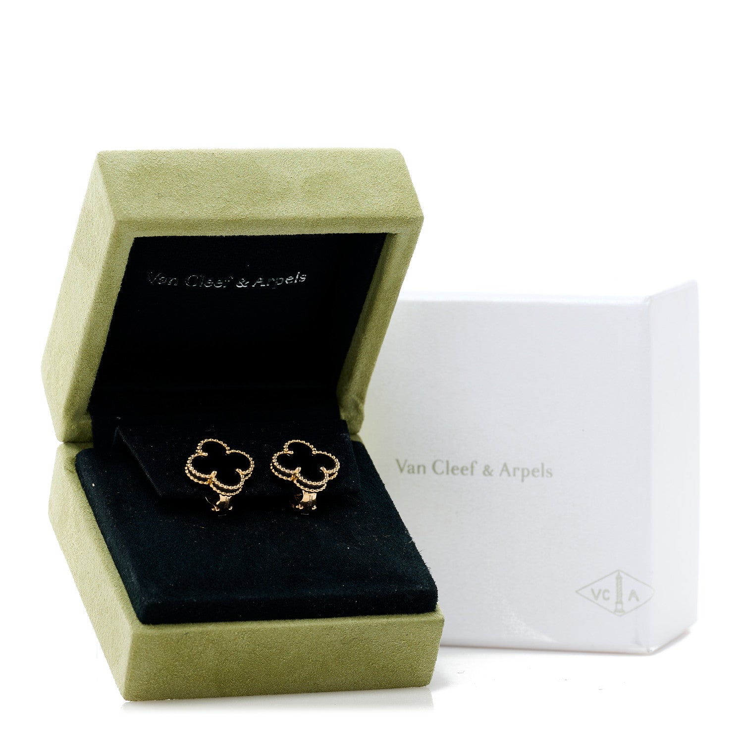 Van Cleef & Arpels 18K Yellow Gold Black Onyx Vintage Alhambra Earrings 5 of 5