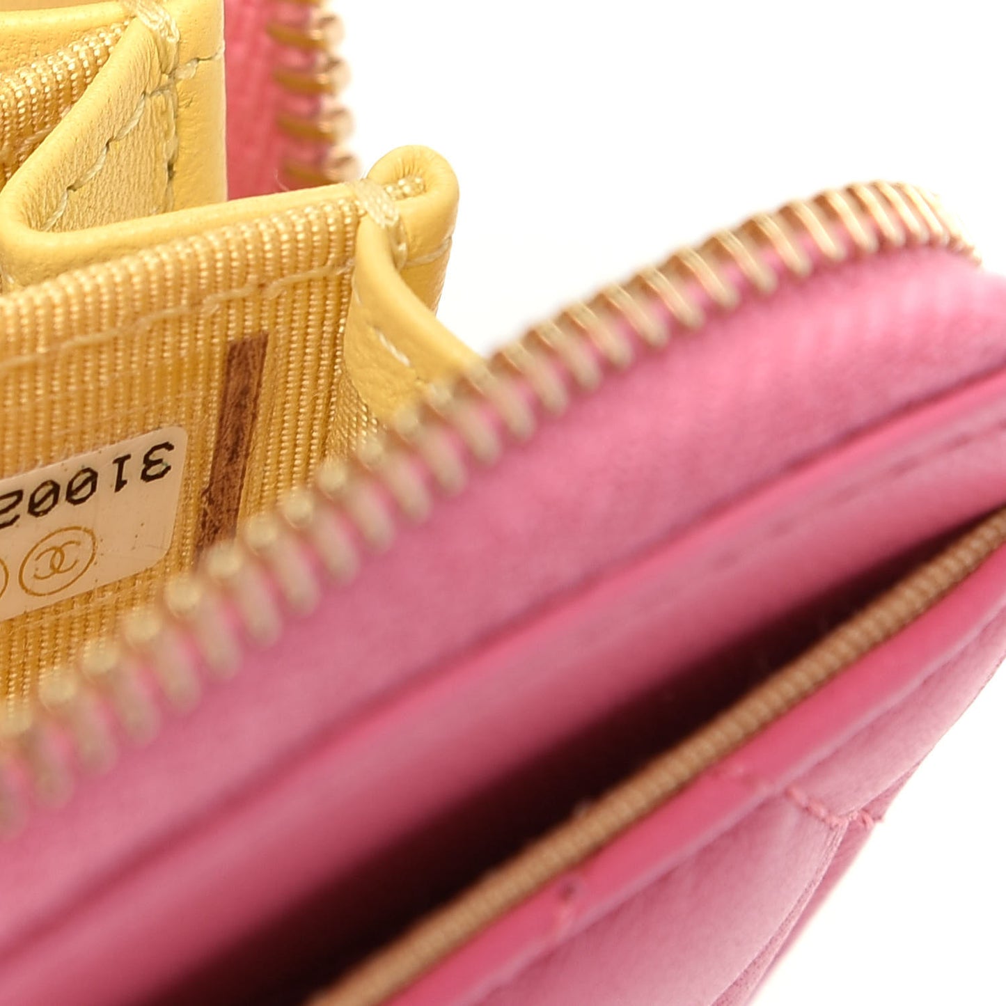 Lambskin Quilted Zip Around Coin Purse Wallet Pink Yellow