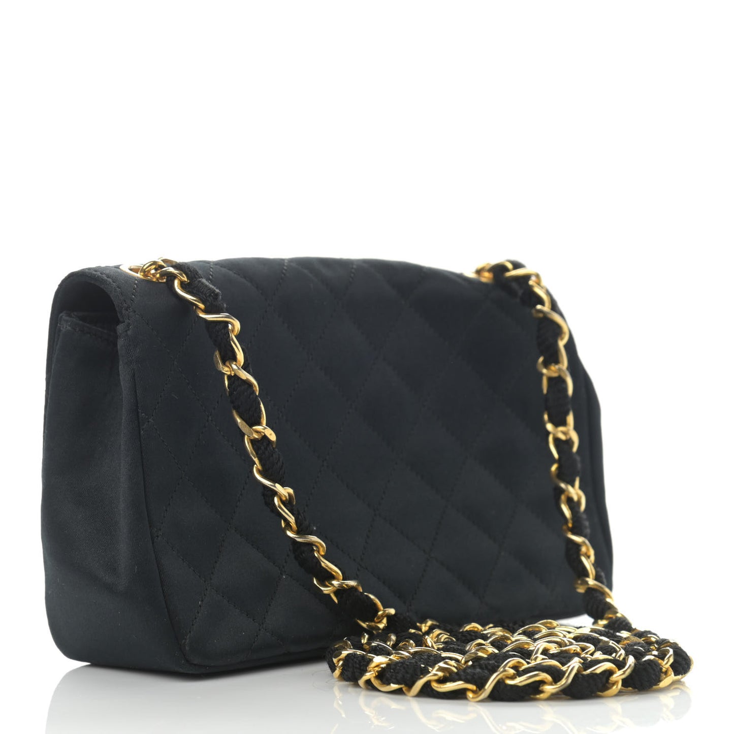 Satin Quilted Flap Black