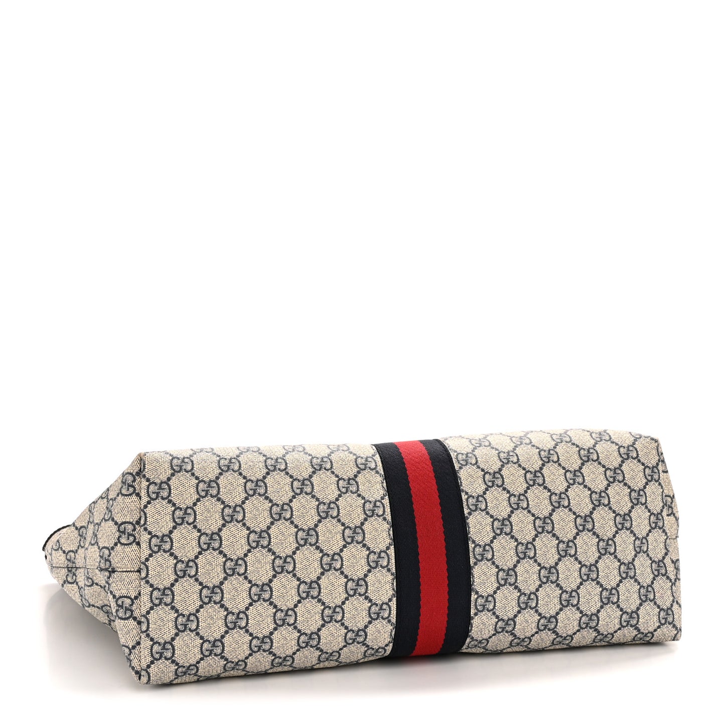 GG Supreme Monogram Textured Calfskin Web Medium Ophidia Shopping Tote Beige Blue